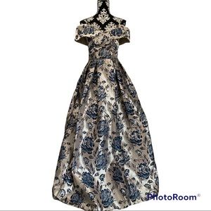 Nightway Floral Brocade Cold Shoulder Ball Gown